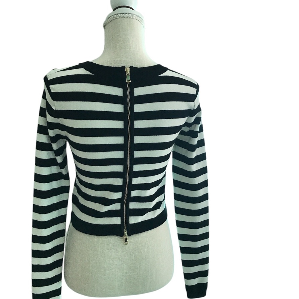Milly Black and White Striped Crop Top